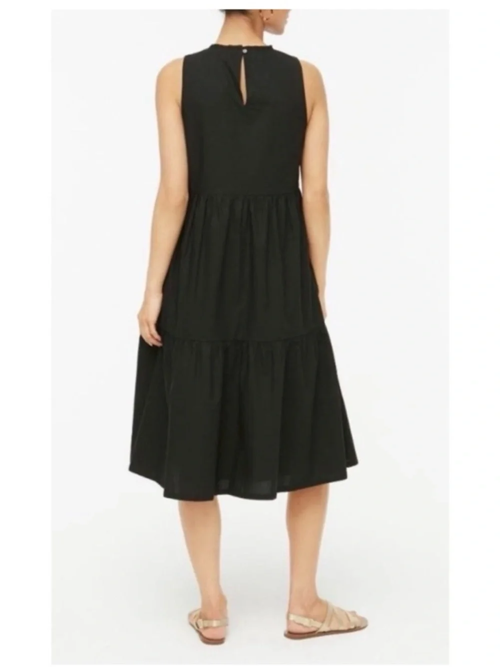 J Crew Black Sleeveless 100% Cotton Tiered Sleeveless Midi Dress Women’s US 6